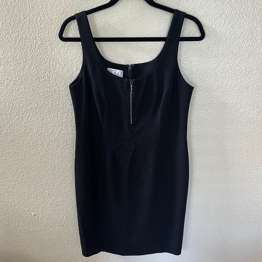 Ann Tjian for Kenar Petite Black Rhinestone Zip Sleeveless Mini Dress Size 10